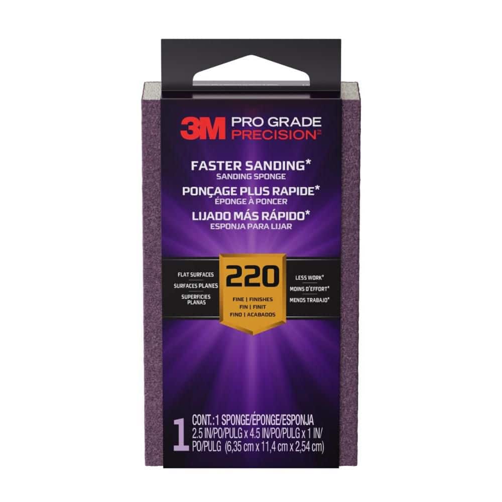3M Pro Grade Precision 2.5 in. x 4.5 in. x 1 in. 220 Grit Fine Faster Sanding Block Sponge (1-Pack)