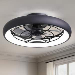 20 in. LED Indoor Black Low Profile Reversible Flush Mount Caged Ceiling Fan with Dimmable Light and Smart App Remote