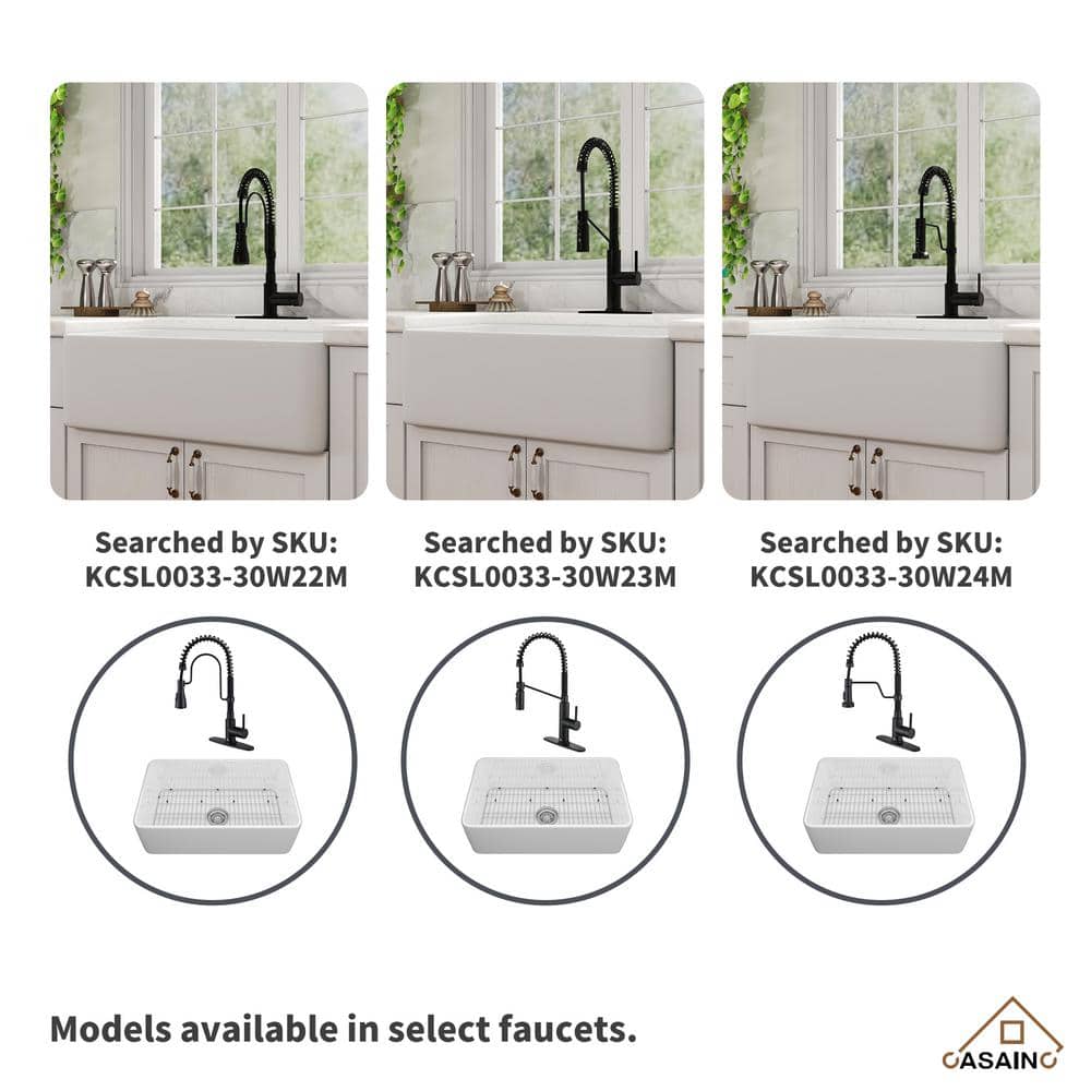 White Fireclay Farmhouse Kitchen Sink with Matte Black Faucet