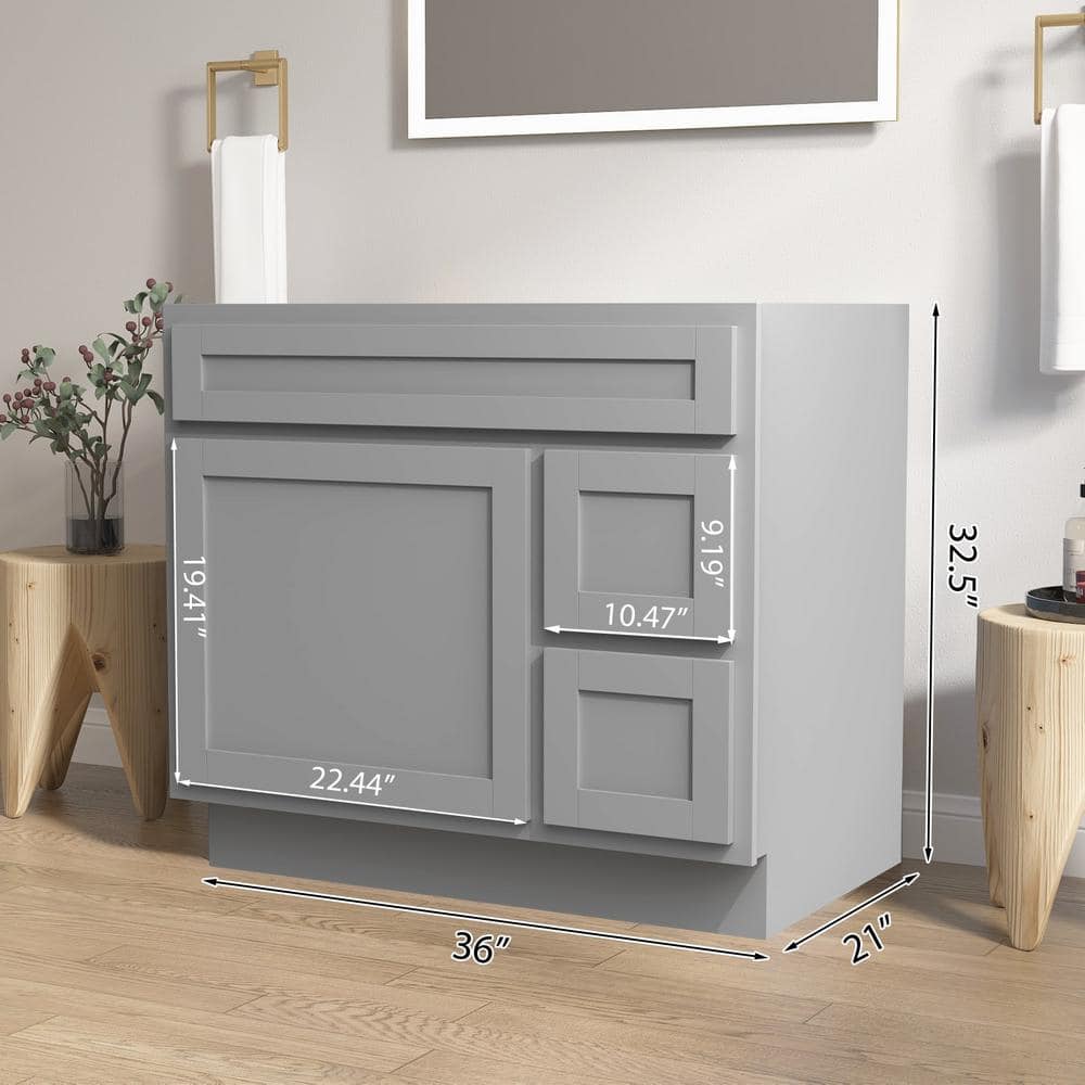 Gray Painted Freestanding Bathroom Vanity Cabinet with Shelves
