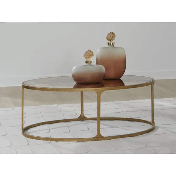 Korajane 48 in. Gold/Gray Oval Faux Marble Coffee Table