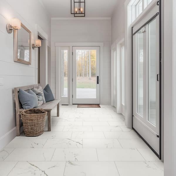 Carrara White 12 in. x 24 in. Matte Porcelain Marble Look Floor and Wall Tile (16 sq. ft./Case)