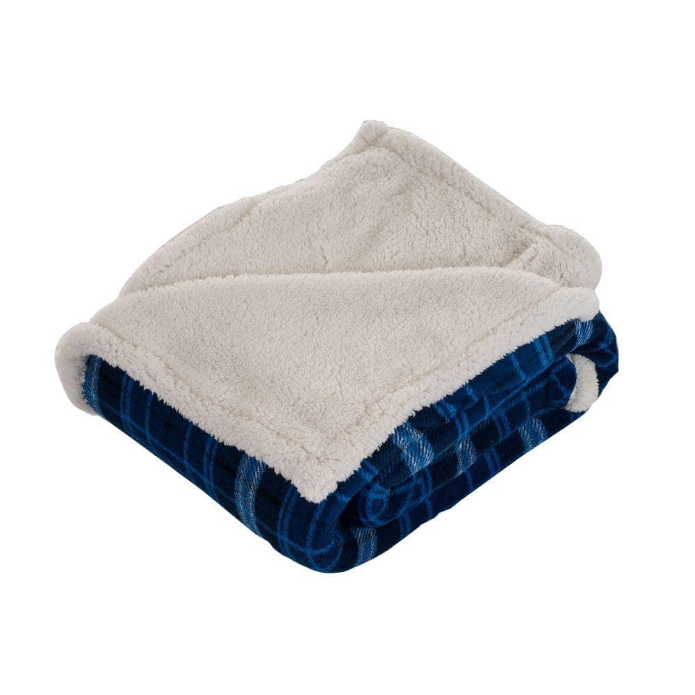 Blue Fleece Sherpa Reversible Throw Blanket