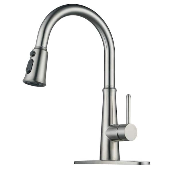 ALEASHA Single-Handle Pull Down Sprayer Kitchen Faucet in Brushed Nickel
