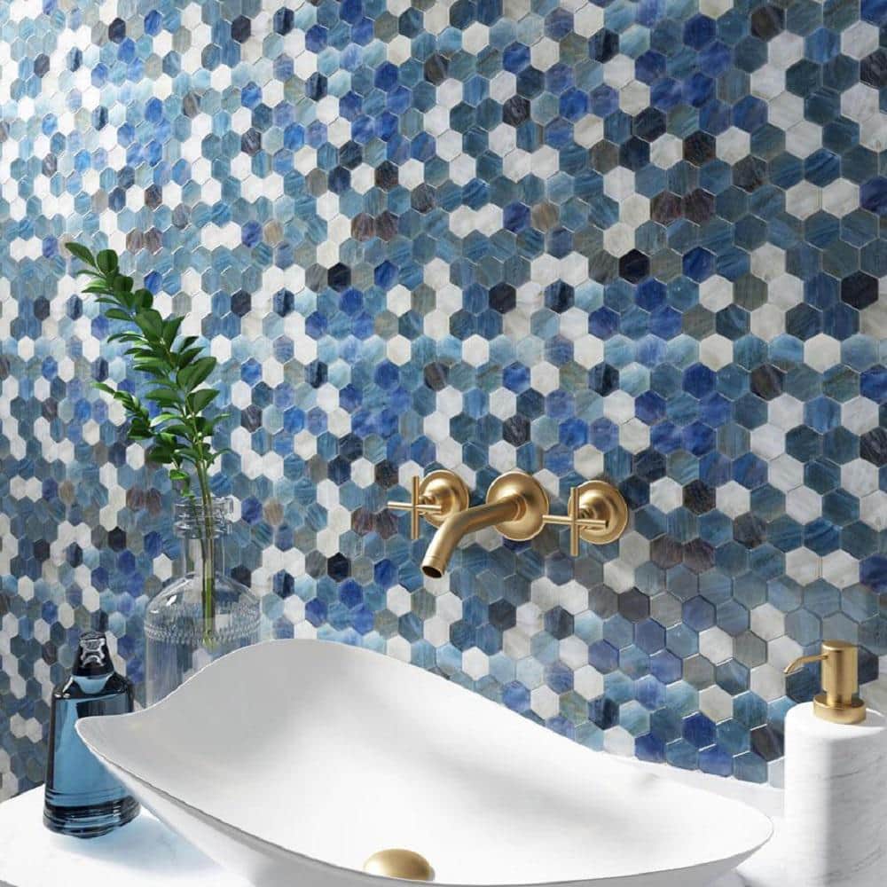 Light Blue Hexagon Glossy Glass Mosaic Tile for Kitchen and Bathroom