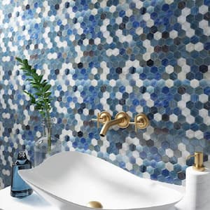 10.8 in. x 11.5 in. Light Blue Hexagon Glass Mosaic Floor and Wall Tile (10-Pack) (8.63 sq. ft./Case)