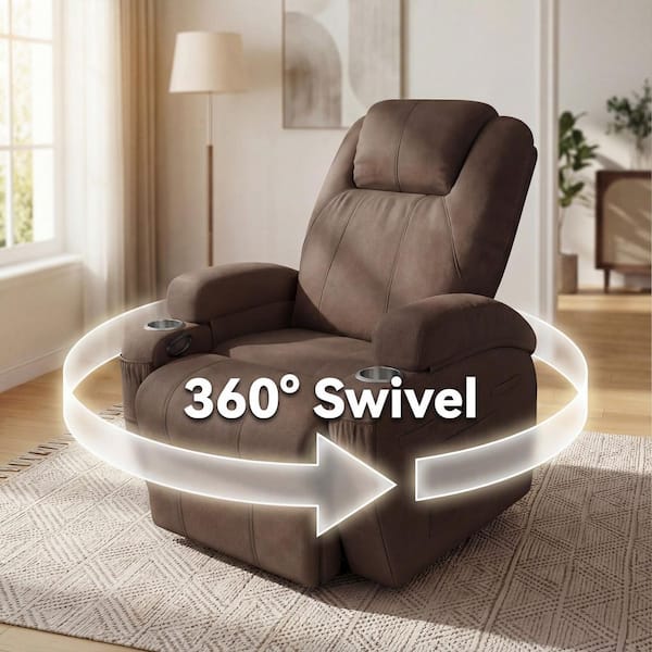 LACOO Rocking Brown Fabric Recliner Chair with Power Massage