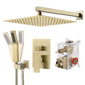 10 in. Rainfall Single Handle 1-Spray Square Shower System 1.8 GPM with Pressure Balance in Gold Valve Included