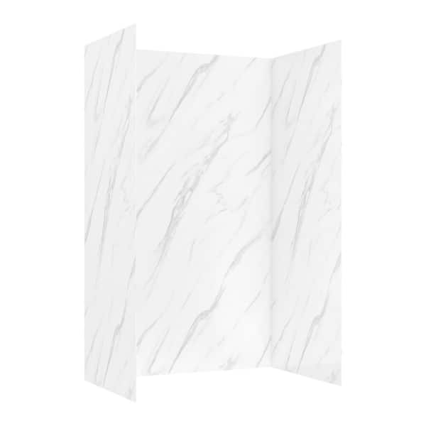 DSH-1700-187 32. in L x 48 in. W x 76 in. H 3-Piece Glue-Up Alcove Shower Surround in White Marble Finish
