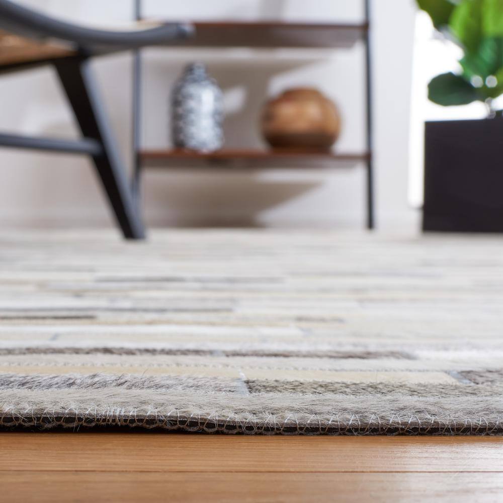 Ivory Geometric Hand-Knotted Cowhide Area Rug - 3' x 5'