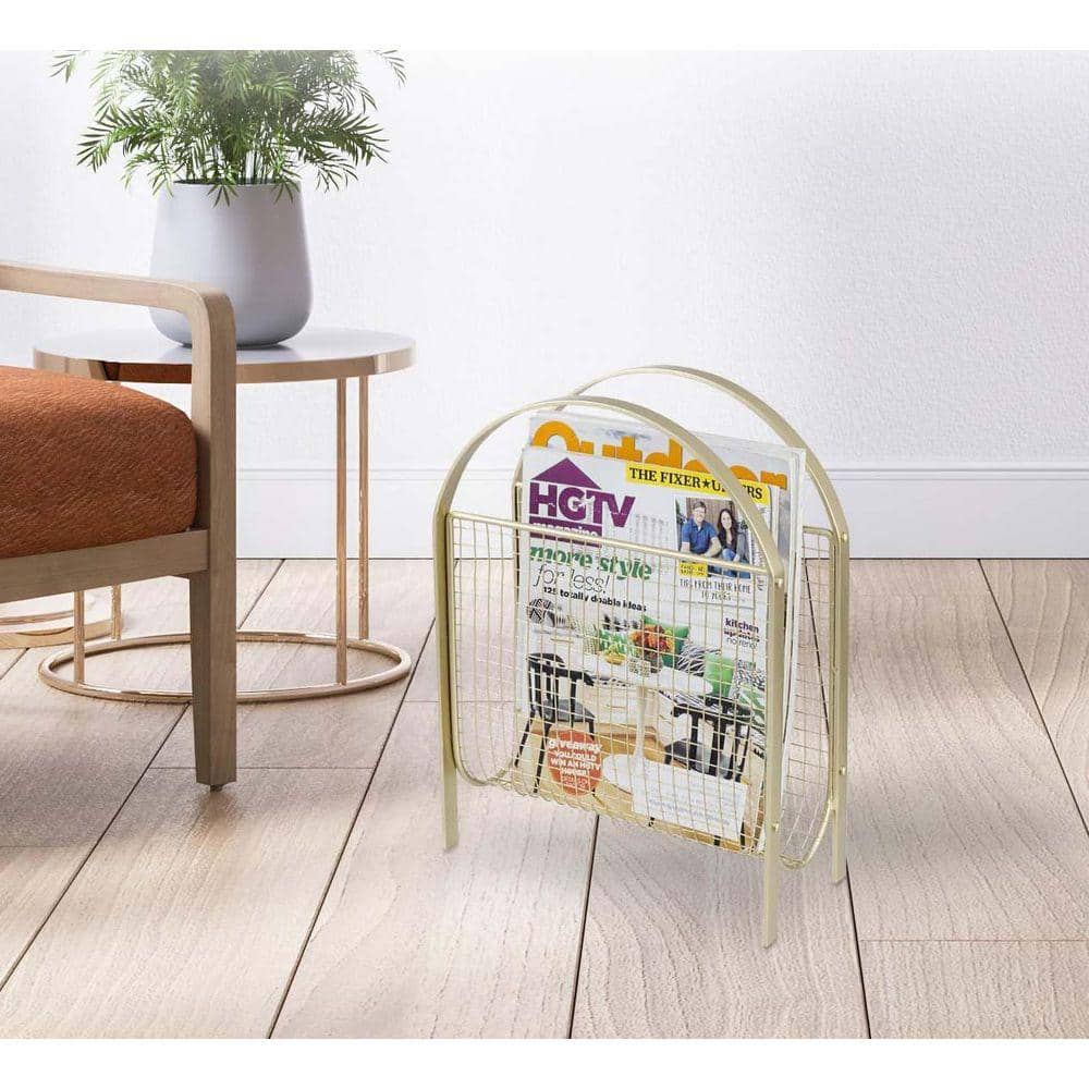 Magazine Rack For Storing Brass Metal Freestanding Magazine Rack Magazine Organizer Holder 11.4 ...