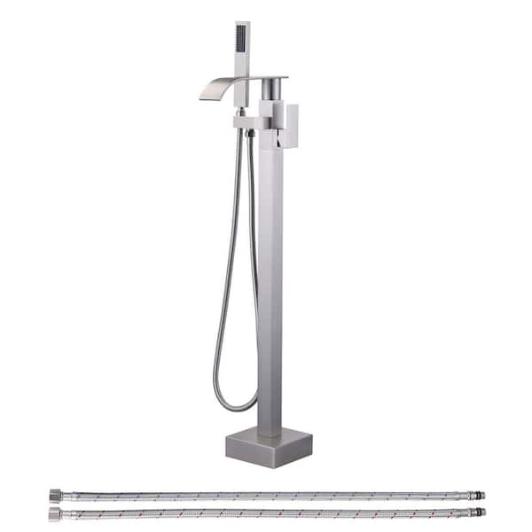 AVITAS Single-Handle Brass Freestanding Tub Faucet with Hand Shower, Waterfall Floor Mount Bathtub Filler in. Brushed Nickel
