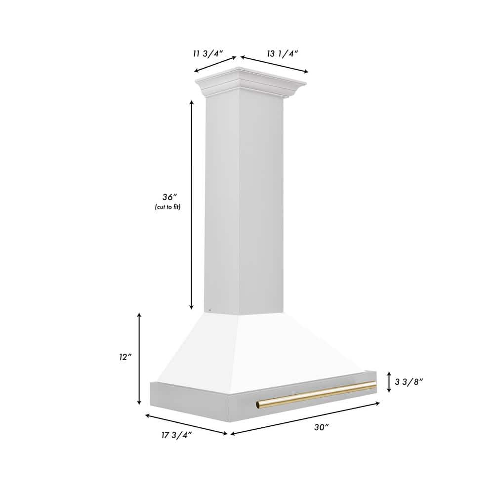 ZLINE 30" White Matte and Gold Stainless Steel Range Hood