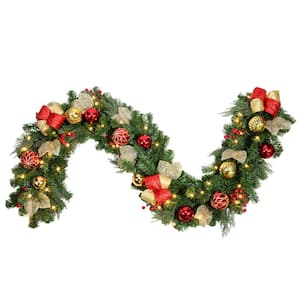 6 ft. Pre-lit LED Madison Artificial Christmas Garland with Red and Gold Ornaments