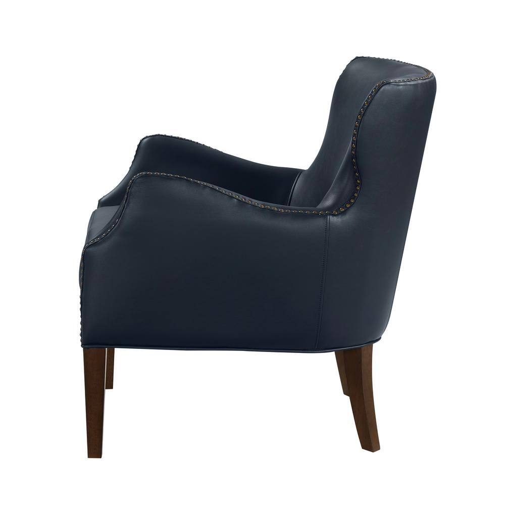 Midnight Blue Faux Leather Accent Chair with Wood Legs