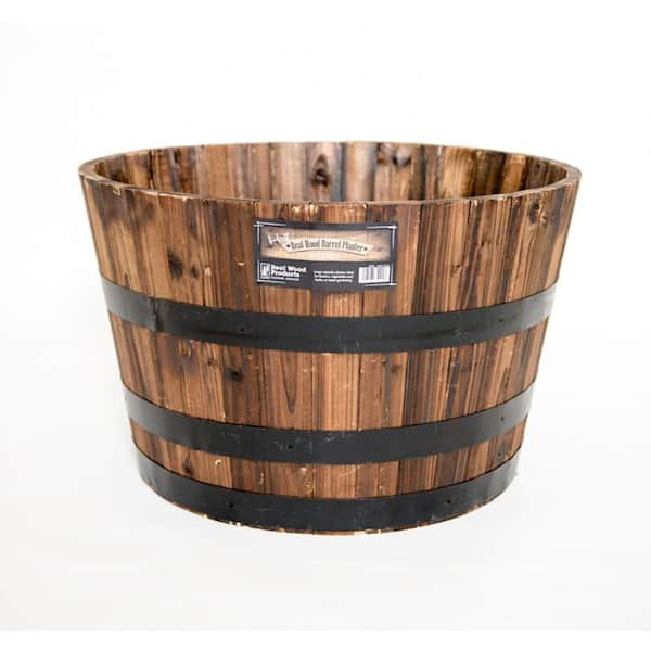 Unbranded 25 in. Dia x 16 in. H Burnt Acacia Wood Whiskey Barrel