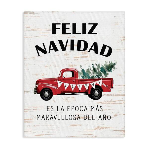 Stupell Industries Feliz Navidad Red Truck Xmas by Lettered and Lined Gallery Wrapped Unframed Abstract Graphic Art Print 30 in. x 24 in.