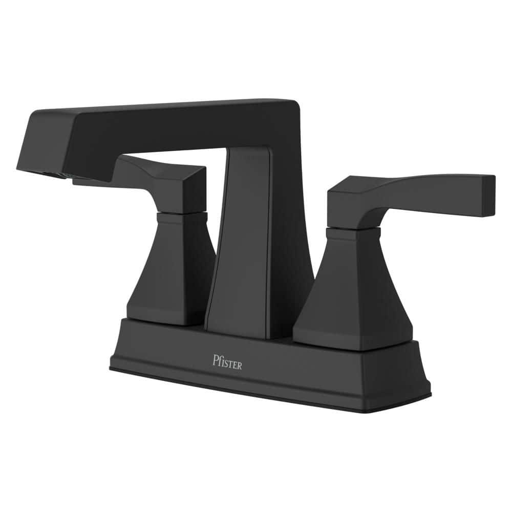 Holliston 4 in. Centerset Double Handle Low Arc Bathroom Faucet with Drain Kit Included in Spot Defense Matte Black
