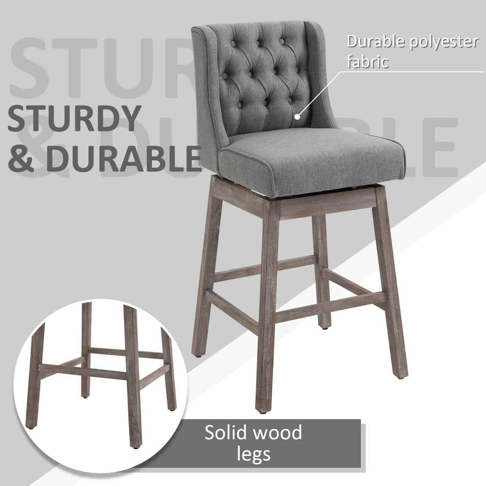 Gray Swivel Bar Stools with Wood Footrests, Set of 2