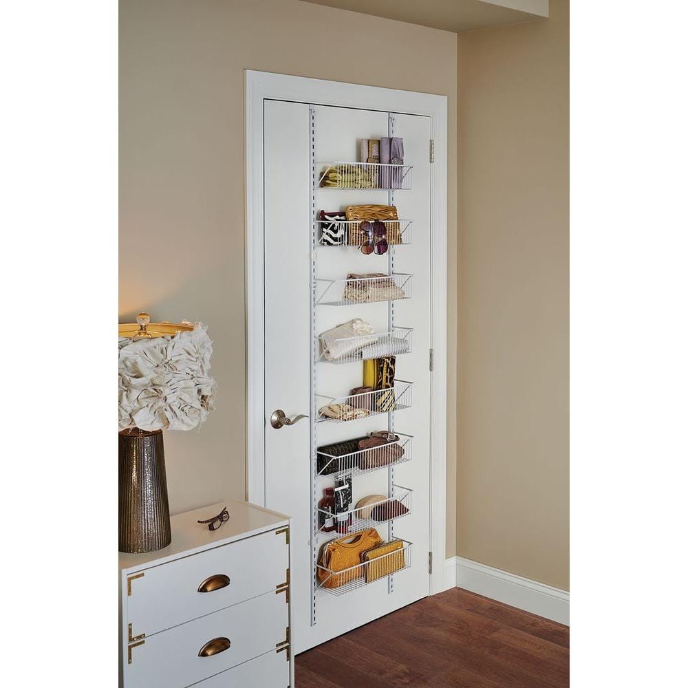 White Epoxy-Coated Steel Over-The-Door Basket Organizer