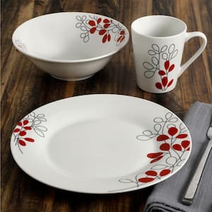 Scarlet Leaves 12-Piece Casual White Porcelain Dinnerware Set (Service for 4)