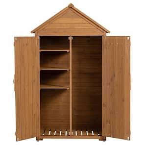 Natural 3.3 ft. W x 1.8 ft. D Solid Wood Outdoor Storage Shed, Tool Storage Cabinet w/ Detachable Shelves (5.9 sq. ft.)