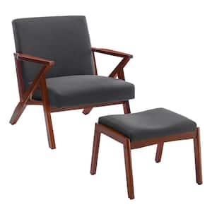 Take a Seat Cliff Dark Gray Fabric Mid-Century Modern Accent Lounge Armchair with Ottoman