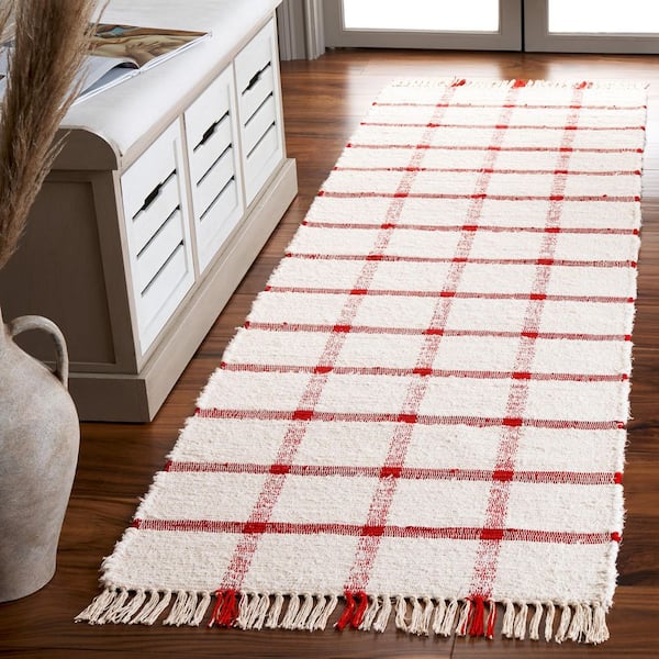 Montauk 2 ft. x 8 ft. Ivory/Red Geometric Lattice Runner Rug