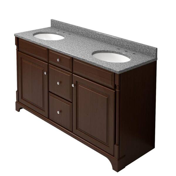 KraftMaid 60 in. Double Basin Vanity in Autumn Blush with Natural Quartz Vanity Top in Silver Strand and Double Sink-DISCONTINUED