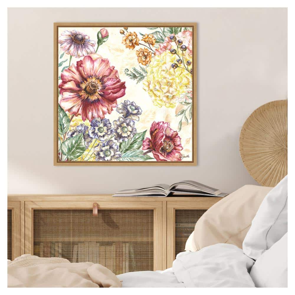 Wildflower Medley I Floral Canvas Art with Maple Frame