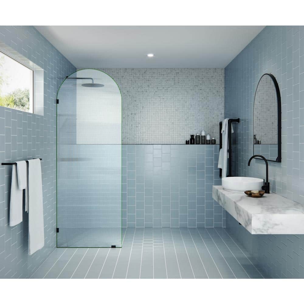 Maven Matte Black Frameless Arched Fluted Glass Shower Panel