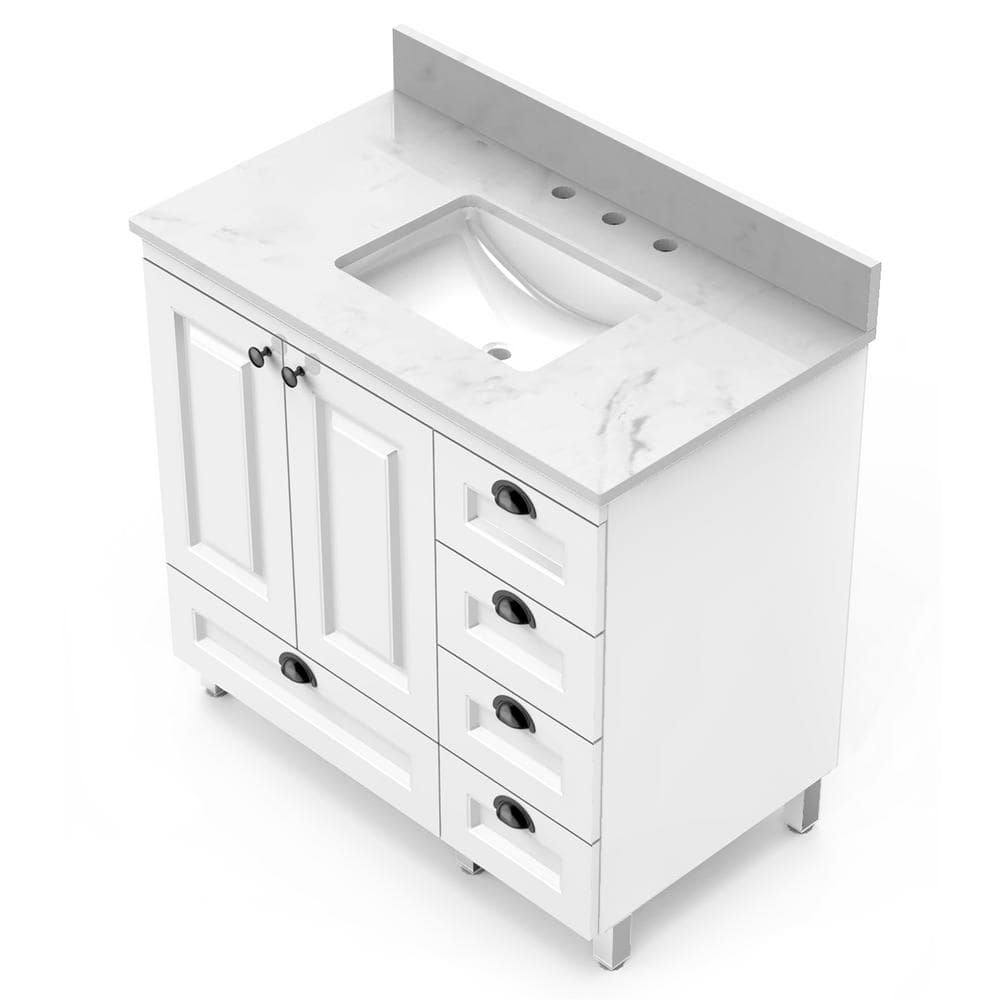 Winette 37" White Ceramic Vanity Top with Rectangular Sink