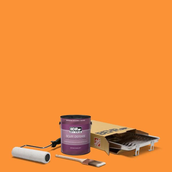 BEHR 1 gal. P240-7 Joyful Orange Ultra Eggshell Enamel Interior Paint and Wooster Set All-in-1 Project Kit (5-Piece)
