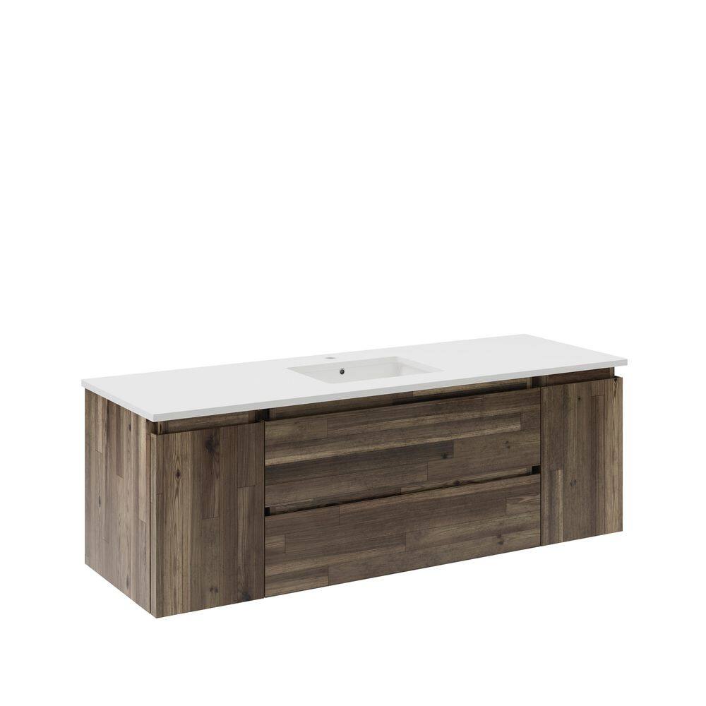 Formosa 60'' Brown Wall-Mount Vanity with Quartz Top