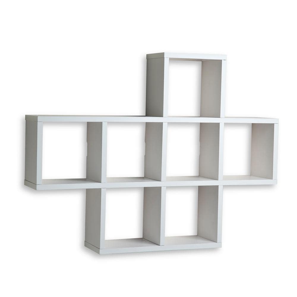 Danya B 35.5 in. 3-Cube White Cubby Organizer Wall Shelf with Ledges Horizontal or Vertical