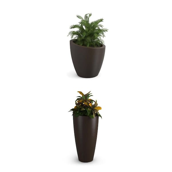 Modesto Espresso Polyethylene Planter Combo: 32 in. and 20 in. Round (2 Piece)