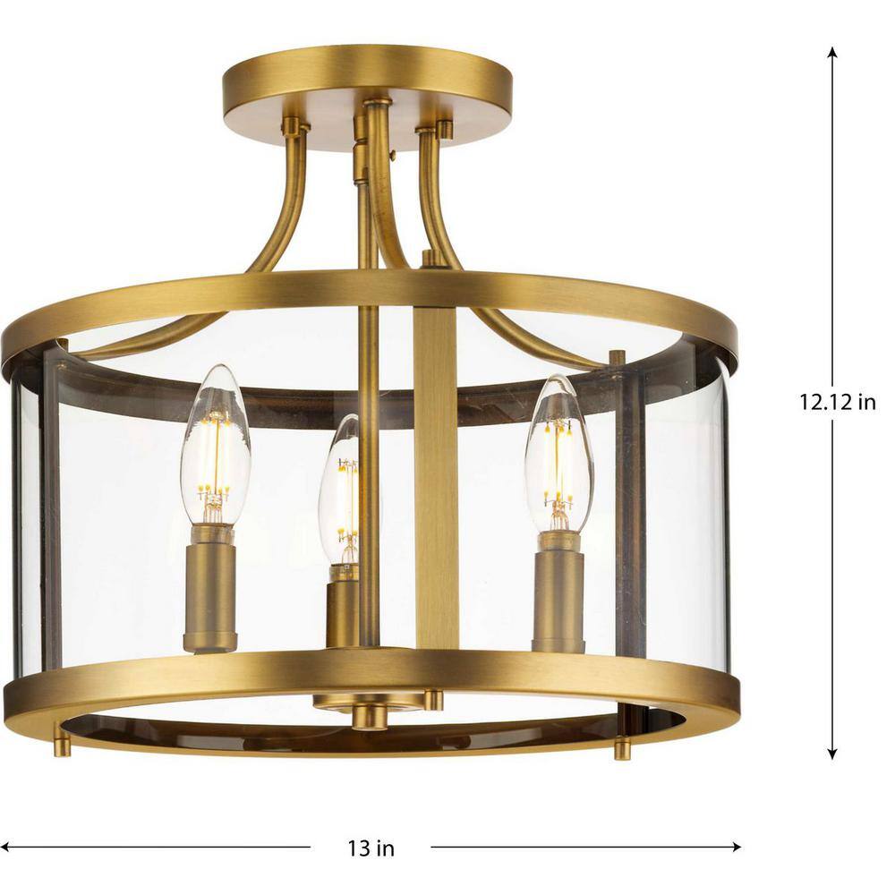 Gilliam 13" Vintage Brass and Glass Semi-Flush Mount Light