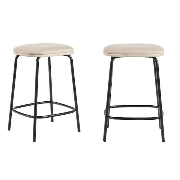 Modern 24 in. Ivory Backless Metal Counter Stool with Polyester Seat, Set of 2