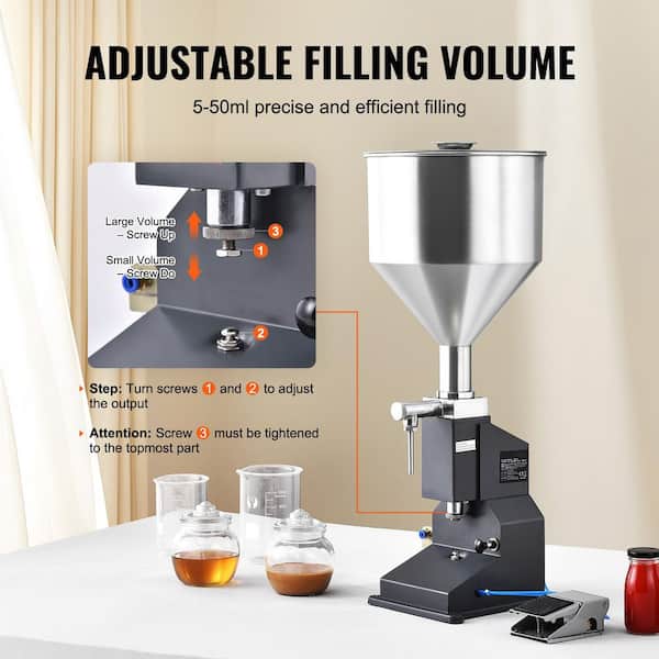 Pneumatic Liquid Filling Machine, 5-50 ml, Stainless Steel Filler, Pedal-Operated, for Bottles, Milk, 2025 Update