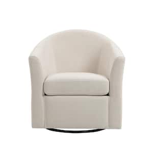 Beige Comfy Linen Upholstered Swivel Barrel Arm Chair With Metal Base Set of 1