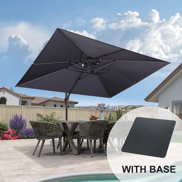 PURPLE LEAF 9 ft. x 12 ft. 2-Tier Aluminum Cantilever 360° Rotation Patio Umbrella with Base Plate, Gray