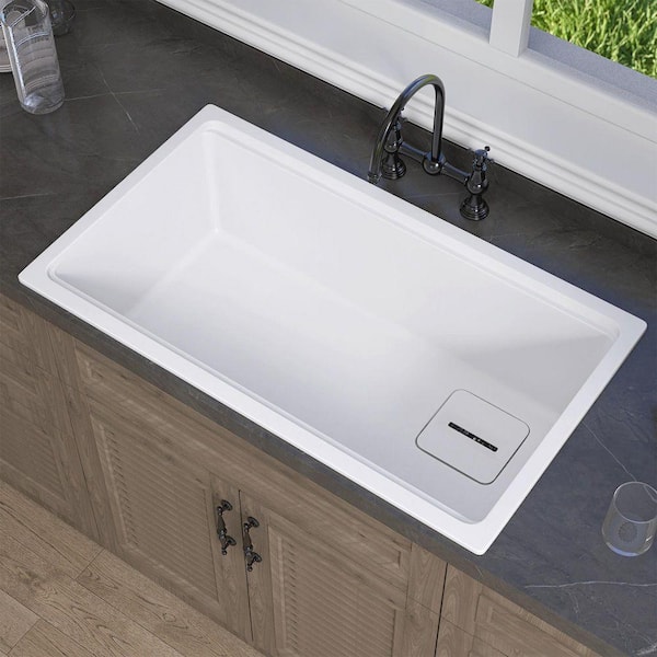 27 in. Drop-in/Undermount Single Bowl Granite Composite Kitchen Sink in Matte White Workstation Sink with Accessories