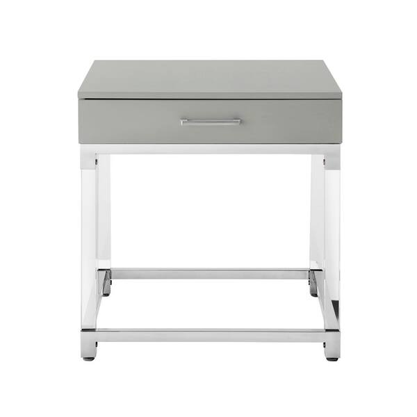 Inspired Home Caspian Light Grey/Chrome End Table with High Gloss Finish