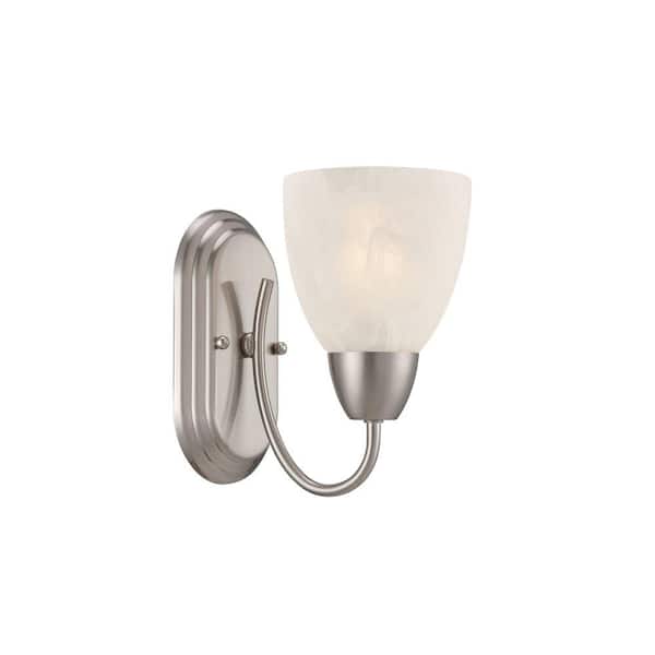 Designers Fountain Torino 5 in. 1-Light Brushed Nickel Transitional Wall Sconce with Alabaster Glass Shade