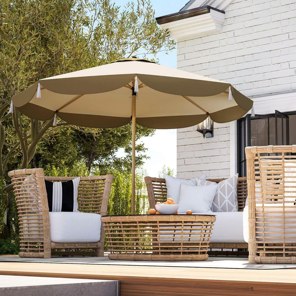 9 ft. Steel 8-Rib Market Patio Umbrella in Beige with Vented Design for Deck Lawn Backyard (Base not Included)