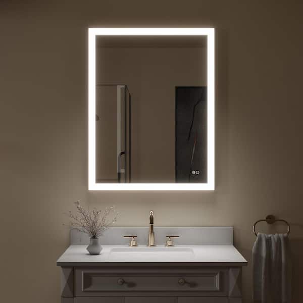 FORCLOVER 36 in. W x 28 in. H Rectangular Metal Framed LED Lighted Wall Mounted Bathroom Vanity Mirror in Gold