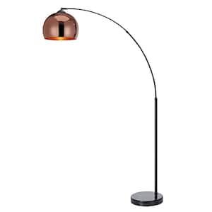 Arquer Arc Floor Lamp with Rose Gold Finished Shade and Black Marble Base