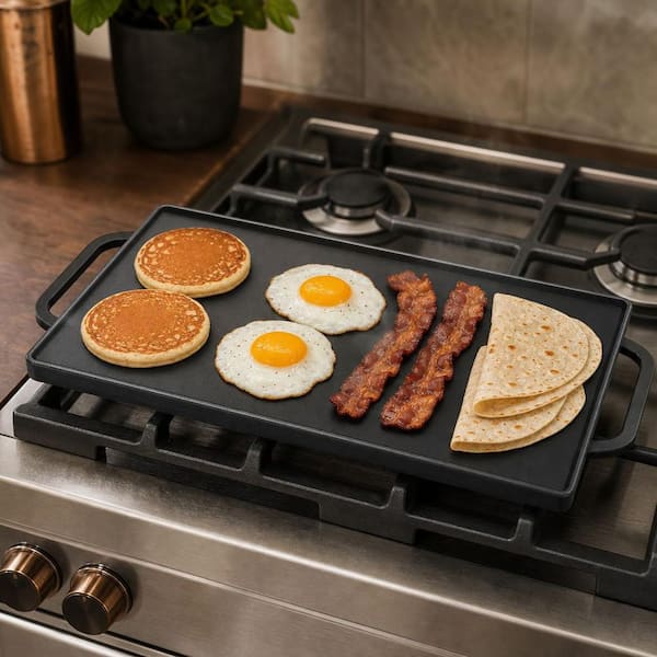 Wudkey Cast Iron Reversible Grill Griddle, Rectangular Double