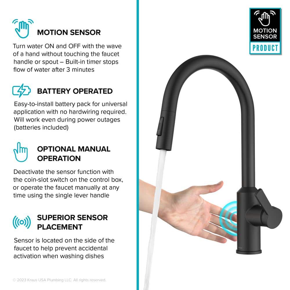 Matte Black Brass Touchless Pull-Down Kitchen Faucet with Spray