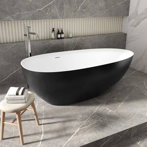 Luna 71 in. x 35 in. Stone Resin Solid Surface Flatbottom Freestanding Soaking Bathtub in White Inside and Black Outside